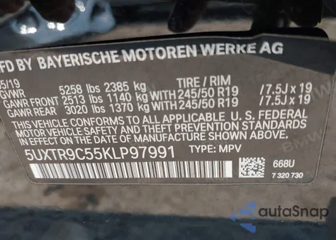 2019 BMW X3 xDrive30I from USA, damaged, VIN 5UXTR9C55KLP97991